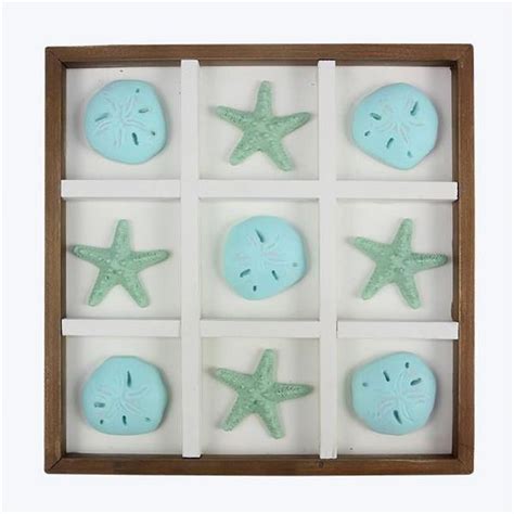 Wood Nautical Tic Tac Toe Board With Resin Starfish Sand Dollar