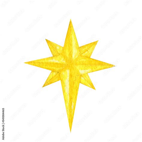 Bethlehem golden star watercolor, Christmas Star symbol illustration on