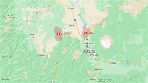 Map Where Mill Fire And Mountain Fire Are Burning In Norcal