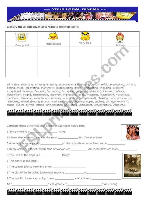 Synonyms of good, interesting, bad and boring - ESL worksheet by valkine