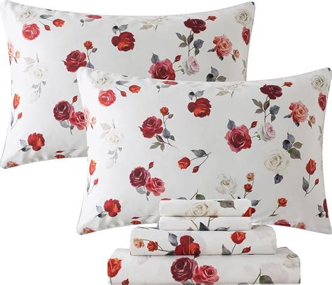 Amazon FADFAY Rose Sheets Set King Vintage White Rose Floral