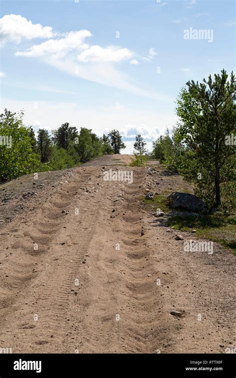 A track on an esker near North Seal River in Manitoba, Canada. The esker was formed by deposits ...