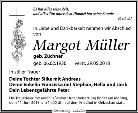 Traueranzeigen Von Margot M Ller Trauer Anzeigen De