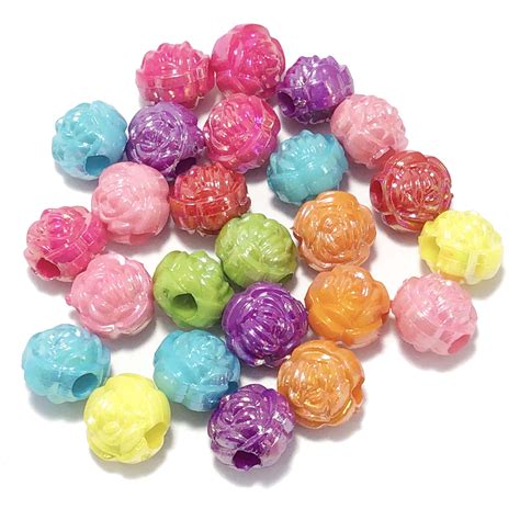 Rose Beads Multicolor Acrylic Plastic Rose Beads 10mm Rose Beads