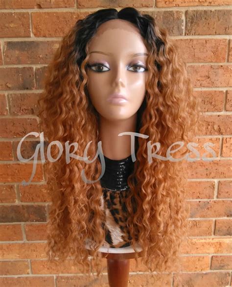 On Sale Long Kinky Curly Lace Front Wig Ombre Wig Curly Etsy