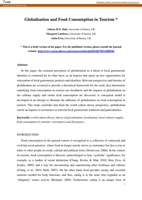 Globalization N Food Consumption Globalisation And Food Consumption