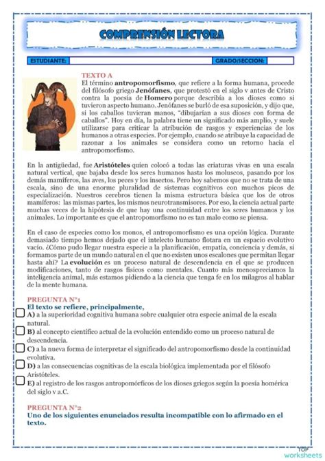 ComprensiÓn Lectora Ficha Interactiva Topworksheets