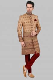 Buy Beige Art Silk Mens Sherwani NMK 5231 Online