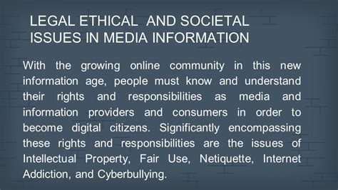 Legal Ethical And Societal Issues In Media Information Ppt Download