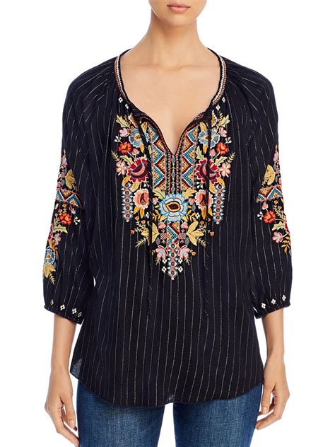 Johnny Was Clansy Metallic Embroidered Peasant Top In Black Lyst