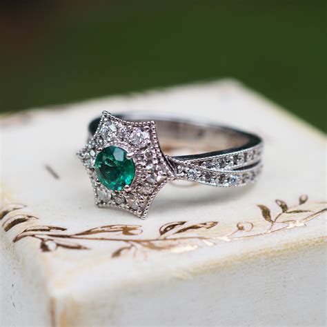 Art Deco Emerald Ring with Halo - The Antiquarian