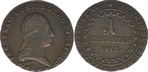 Österreich Kaisertum 1 Kreuzer 1812 S Kaiser Franz I VF MA Shops