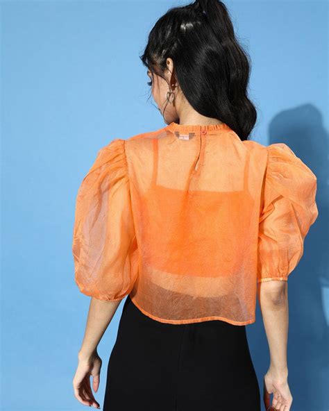 Buy Womens Orange Sheer Crop Top Online At Bewakoof