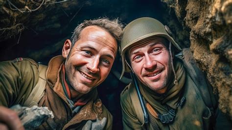 Premium AI Image | portrait of two soldiers in a trench at war They are ...