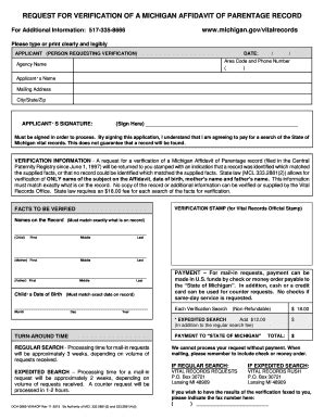 Fillable Online Michigan Request For Verification Of A Michigan