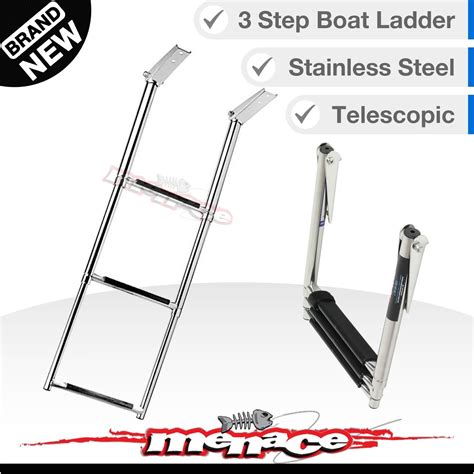 3 Step Telescopic Stainless Steel Ladder Marine Boat Swim Boarding S S