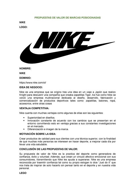 Pa Pa De Nota Propuestas De Valor De Marcas Posicionadas Nike