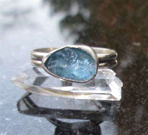 Blue Apatite Sterling Silver Ring Size 7 Raw Stone Crystal Etsy