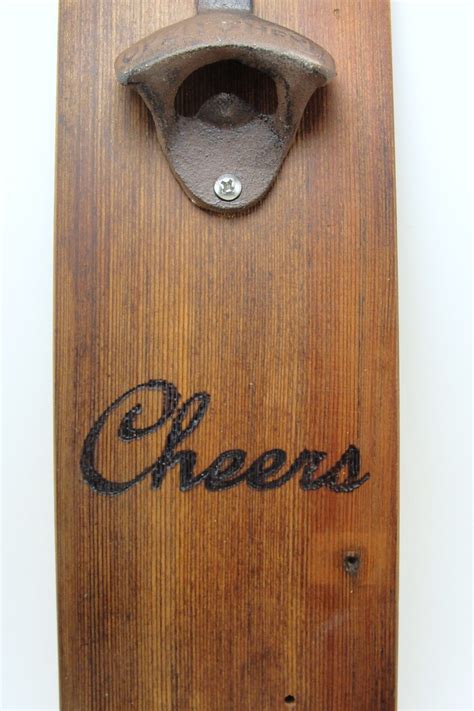 Wall Mount Bottle Opener Cast Iron Cheers Upcycled Wood Mason