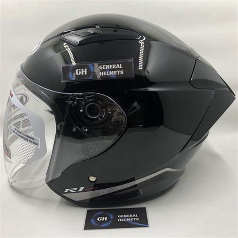 Jual Helm Nhk R Max Solid Black Double Visor Half Face Di Lapak