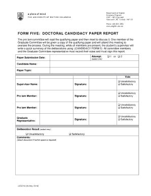 Fillable Online English Sites Olt Ubc FORM FIVE DOCTORAL CANDIDACY