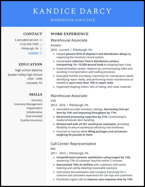 Warehouse Sample Resume