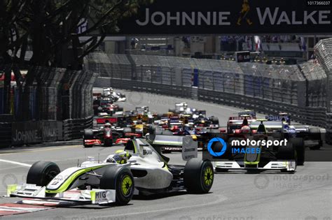 Jenson Button Brawn BGP 001 Mercedes Leads Rubens Barrichello Brawn