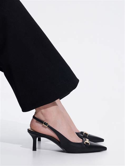 Black Leslie Metallic Accent Slingback Pumps Charles And Keith Us