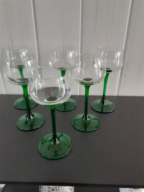 LOT DE 6 Verres A Vin Blanc Cristal DArques Pied Vert Luminarc EUR 15