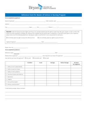 Fillable Online Reference Form For Master Of Science In Nursing