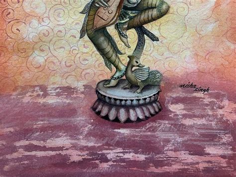 Dancing Saraswati Watercolor Painting With Frame By Nisha Singh