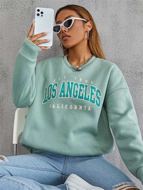 Shein Ezwear Drop Shoulder Letter Graphic Pullover Shein Usa