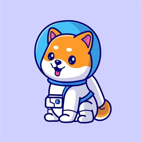 Niedlich Shiba Inu Hund Astronaut Sitzen In Raum Karikatur