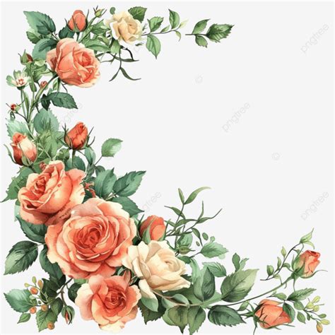 Watercolor Rose Flower Frame Border Corner Watercolor Rose Flower