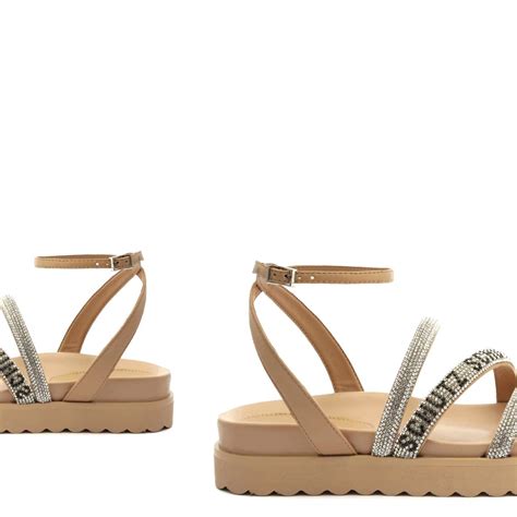 Sandália Papete Brilho Logo Schutz Nude Specchio Loja de Moda