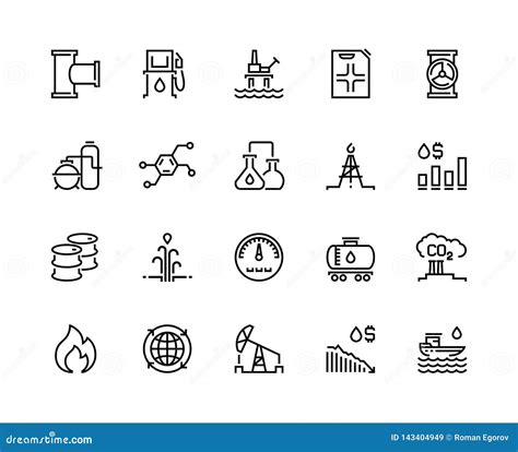 Oil Line Icons Gas Fuel Station Chemical Industry Petrol Tank