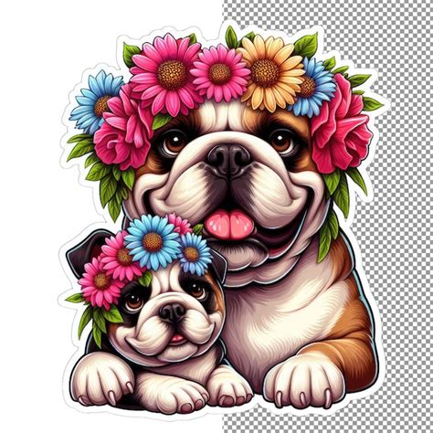 Premium Psd Motherly Love Dog Mom With Puppy In Flowers Sticker