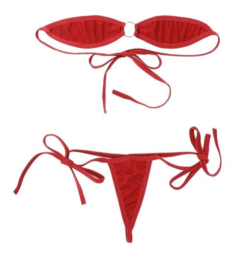 Baby Doll Sexy Micro Bikini Exotico Bra Y Tanga De Hilo Rojo Meses Sin Intereses