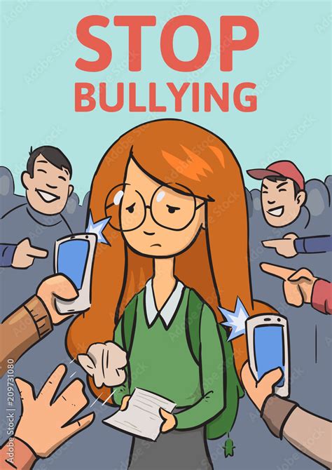 Stop School Bullying Poster Phones And Fingers Pointing At Schoolgirl