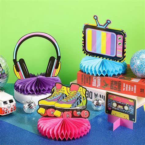 Thinkstar 16 Pcs 80s Themed Honeycomb Centerpieces 1980s Hip Hop Party Favors Retro Birthday