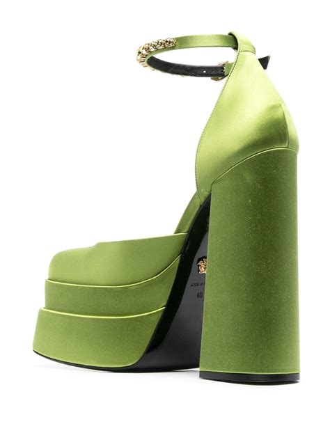 Versace Medusa Aevitas Satin Platform Pumps In Green Modesens