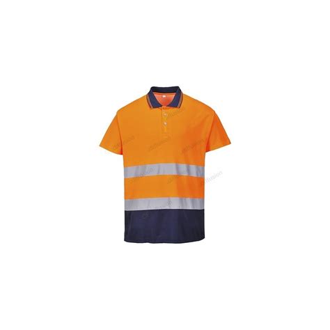 Polo Portwest S174 Haute visibilité Orange fluo Marine