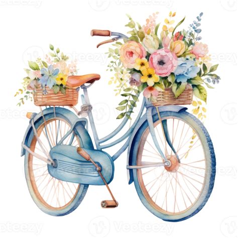 linda acuarela bicicleta con flores ilustración ai generativo 25065723 PNG