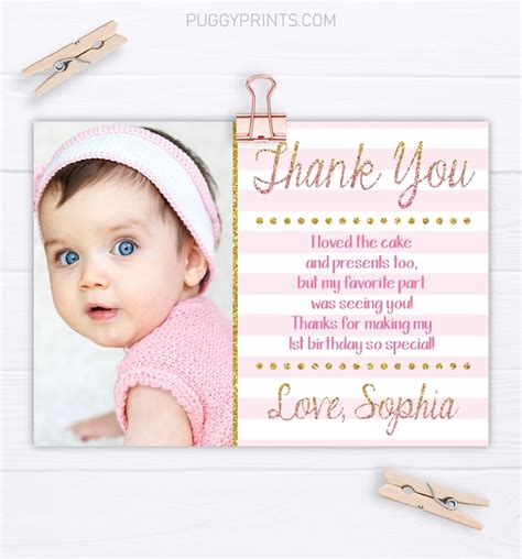 Pink And Gold Birthday Thank You Card Editable Pink And Gold Thank You