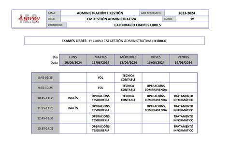 Ies Francisco Asorey Calendario Examenes Administrativo Libres