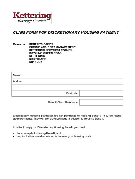 Fillable Online Claim Form For Discretionary Housing Payment Fax Email