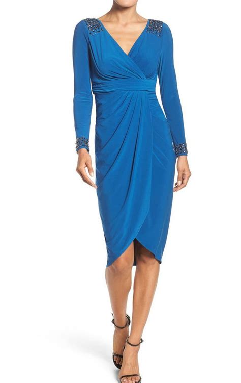 Macloth Long Sleeves V Neck Jersey Mother Of The Brides Dress Royal