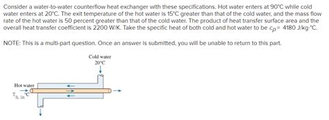 Solved Consider A Water To Water Counterflow Heat Exc