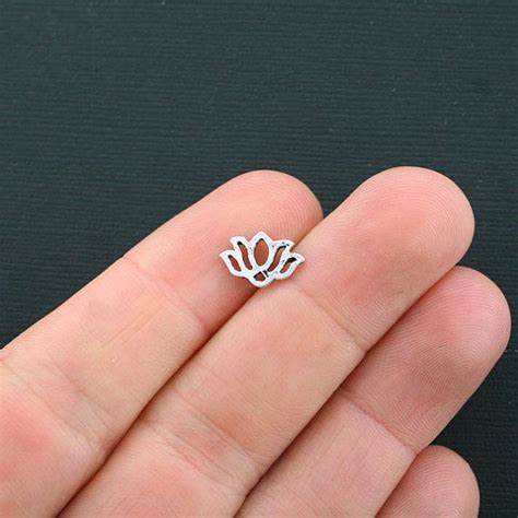 15 Lotus Charms Antique Silver Tone 2 Sided Water Lily SC4355 Diy