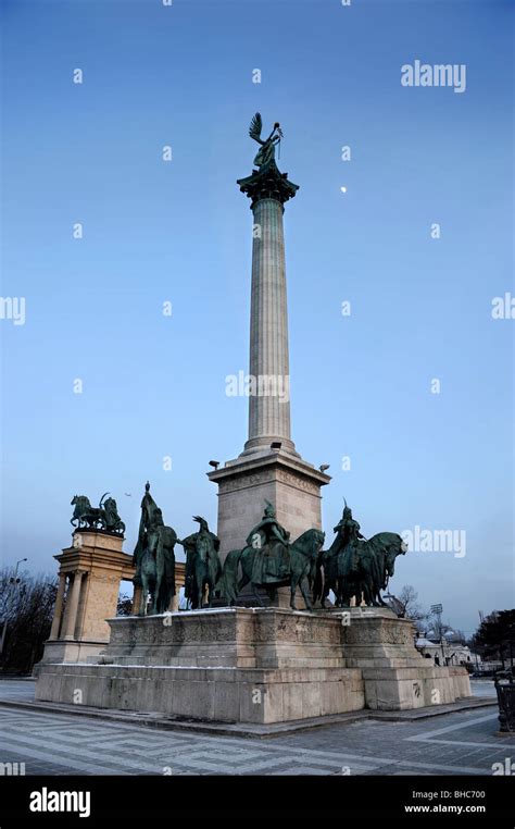 Heroes Square With The Millennial Monument In Budapest Hungary Stock